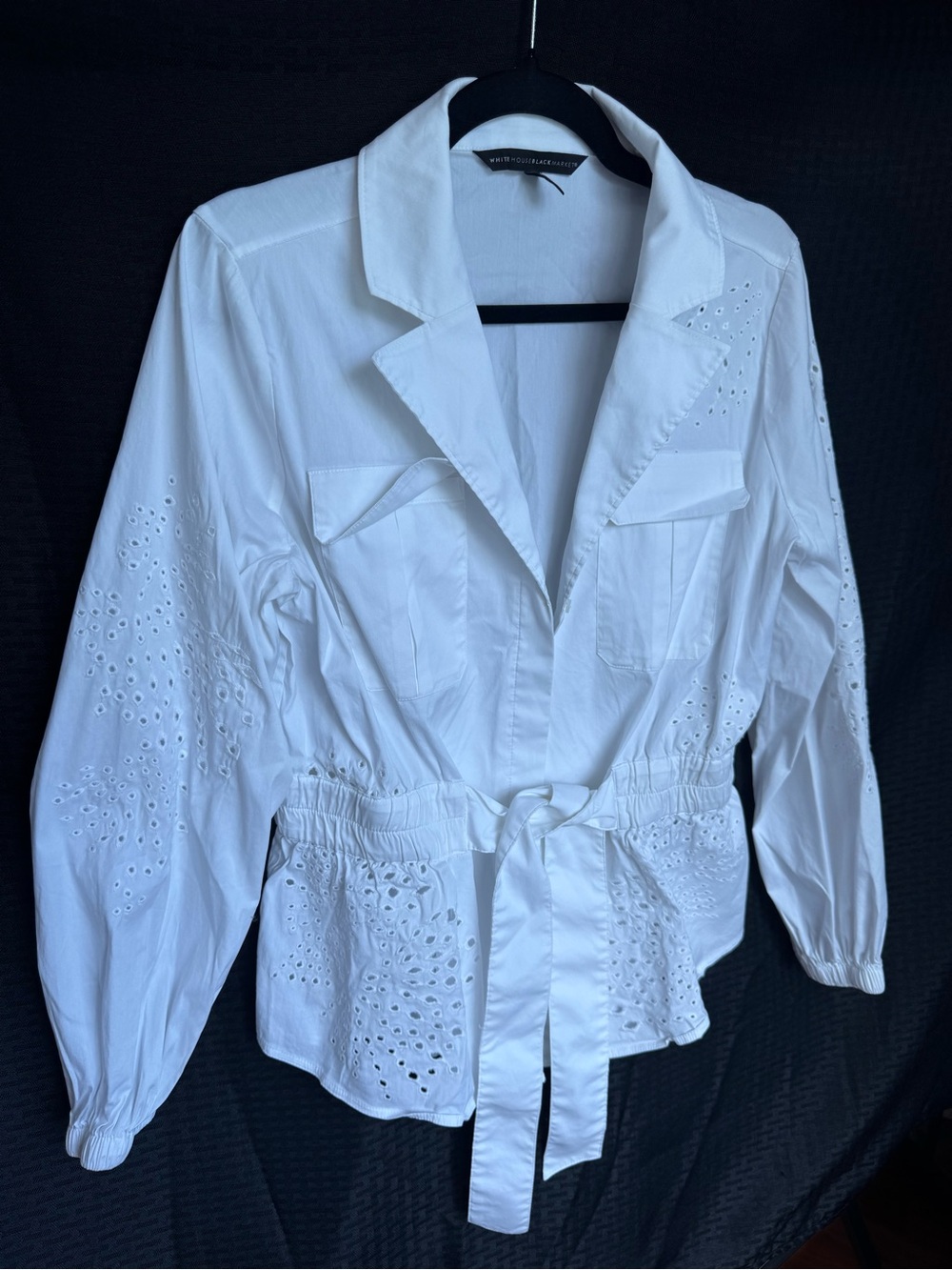 White House Black Market White Eyelet Tie-Waist Blouse - Picture 2 of 4